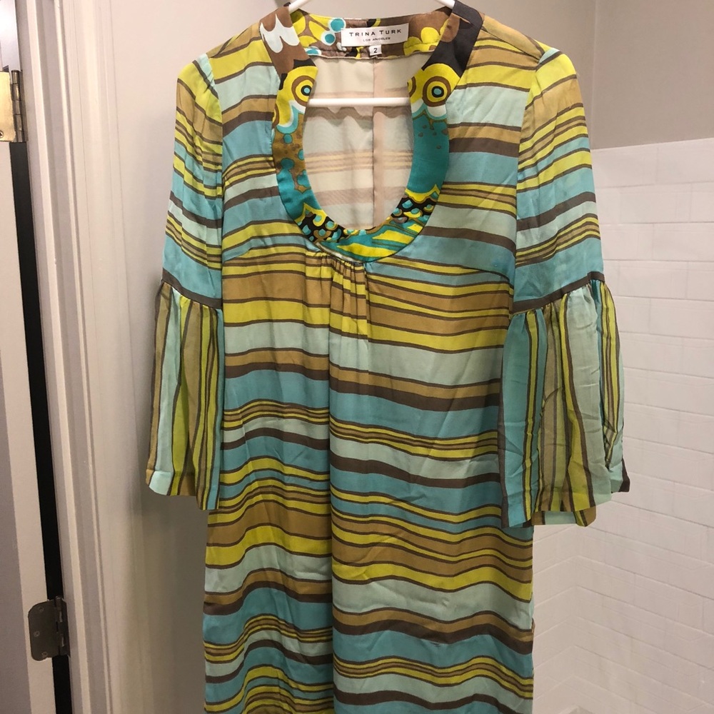 Trina Turk Silk 3/4 Sleeve Dress